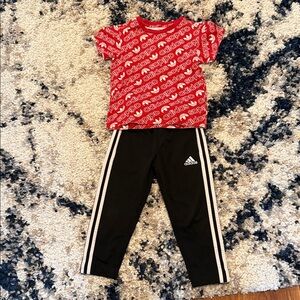 Adidas Little Kids Original Red Tee and Black Pants Set